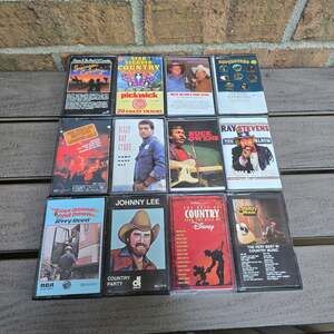 12 Country Music Cassette Tapes Nelson Owens Cyrus Stevens Reed Lee Disney Vtg